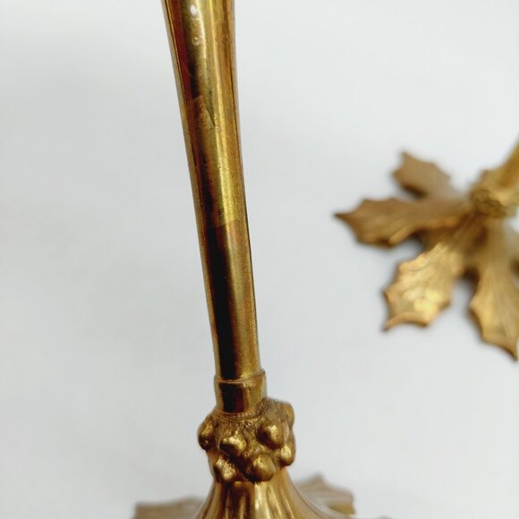 Brass Candlesticks Leaf Base 5.5" & 6 in Set Of 2 Two Sizes - Picture 3 of 8